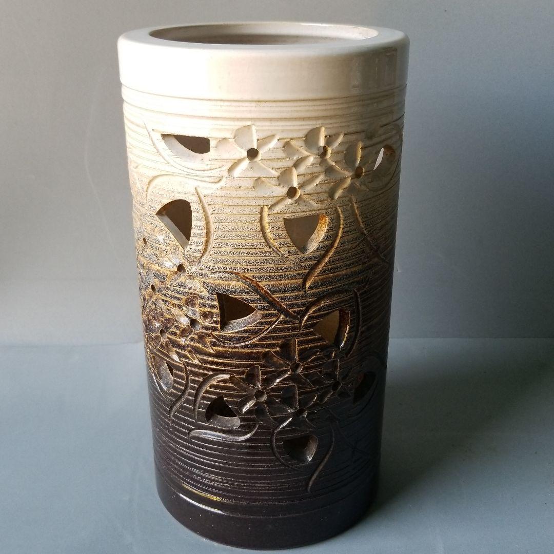 信楽焼傘立て  白窯変あじさい 高さ４３cm