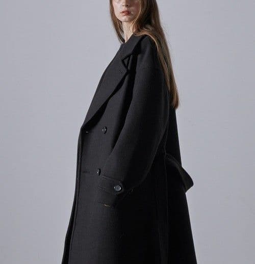 CLEL テックメルトンルーズ ダブルチェスターコート ブラック L