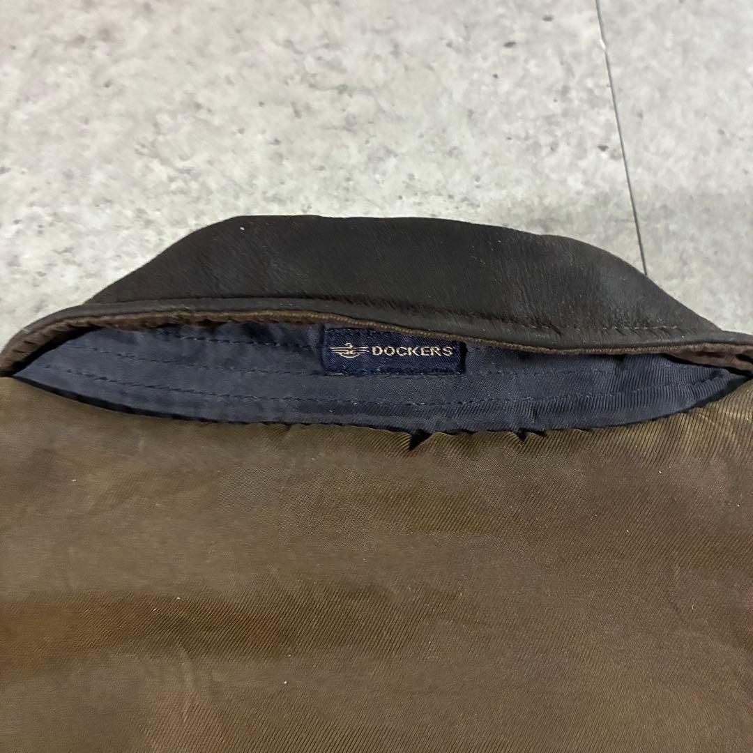 90s DOCKERS襟レザー中綿ブルゾンハリントンジャケットフェード短丈