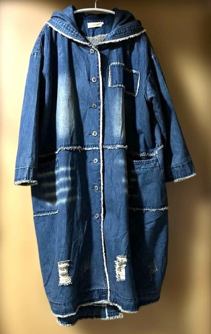 デニム フード付きロングコート