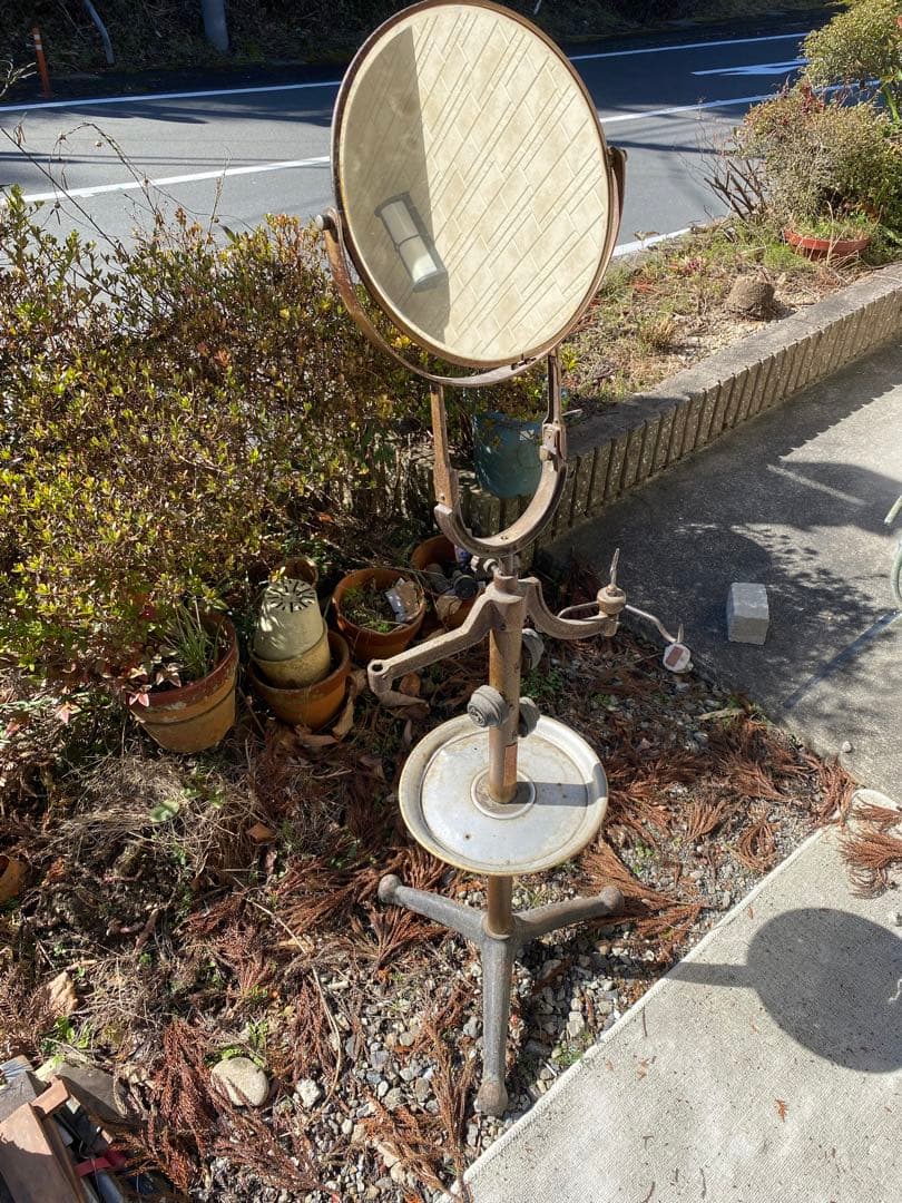 ビンテージ　昭和レトロ　シェービングスタンド　ミラー　鏡　床屋　シャビー