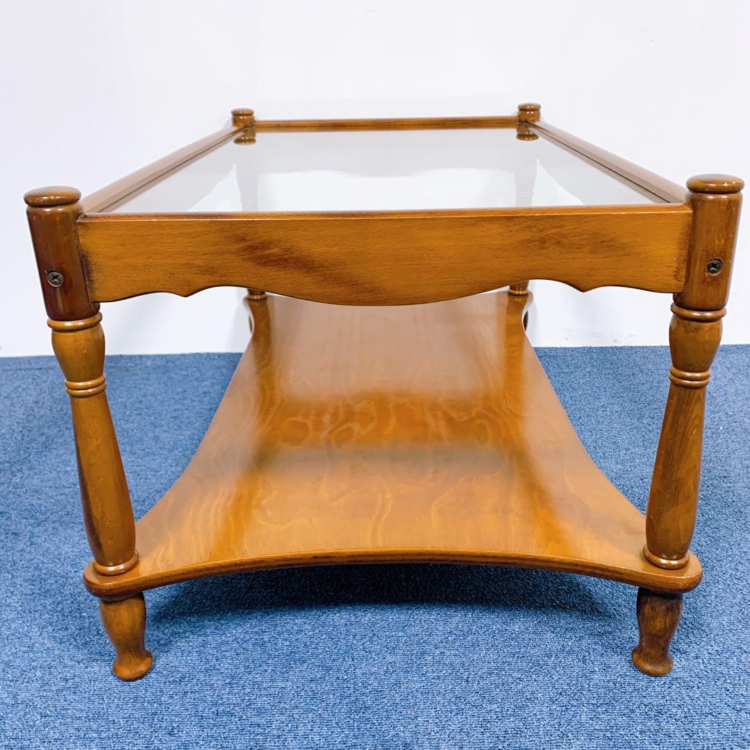 【稀少美品】アンティーク 木彫り ガラス ローテーブル 昭和レトロ