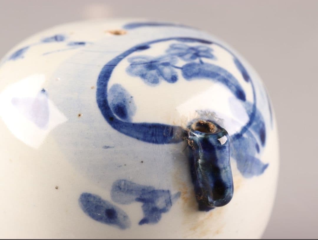 古美術 朝鮮古陶磁器 李朝 白磁 染付 書道具 水滴 時代物 極上品