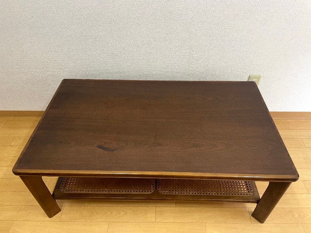 カリモク　ローテーブル　ラタン　机　karimoku