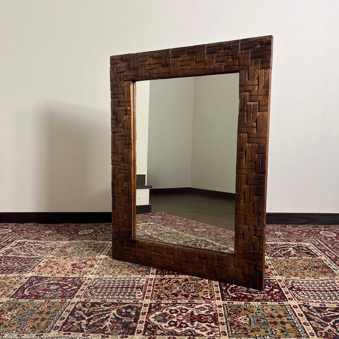 古道具ビンテージ品◾️木製装飾フレーム 壁掛けミラー ウォールミラー 鏡