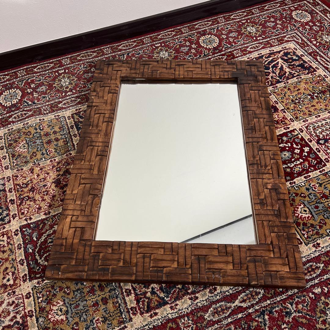 古道具ビンテージ品◾️木製装飾フレーム 壁掛けミラー ウォールミラー 鏡