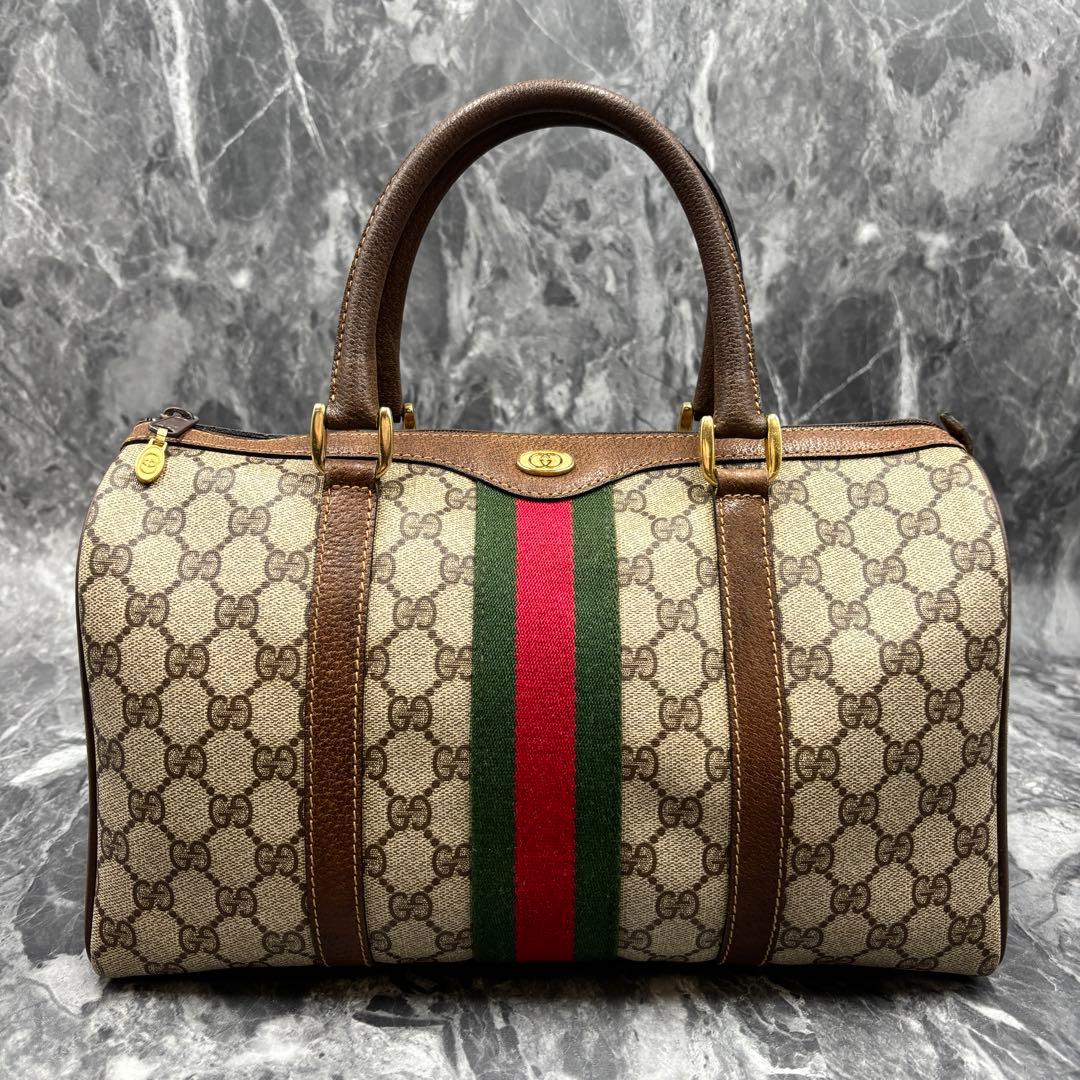 ✨極美品✨GUCCI シェリーライン GG レザー ボストンバッグ ブラウン