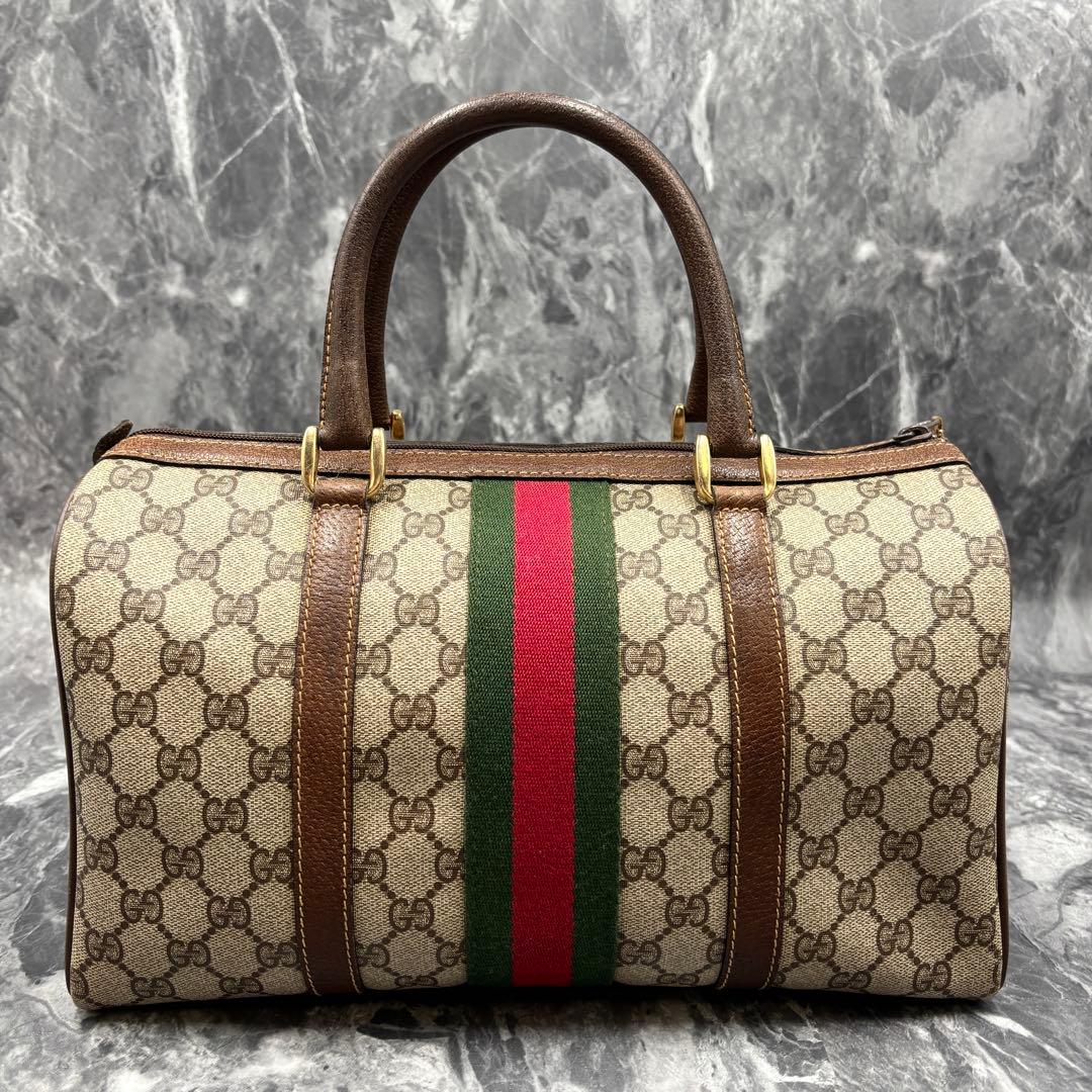 ✨極美品✨GUCCI シェリーライン GG レザー ボストンバッグ ブラウン