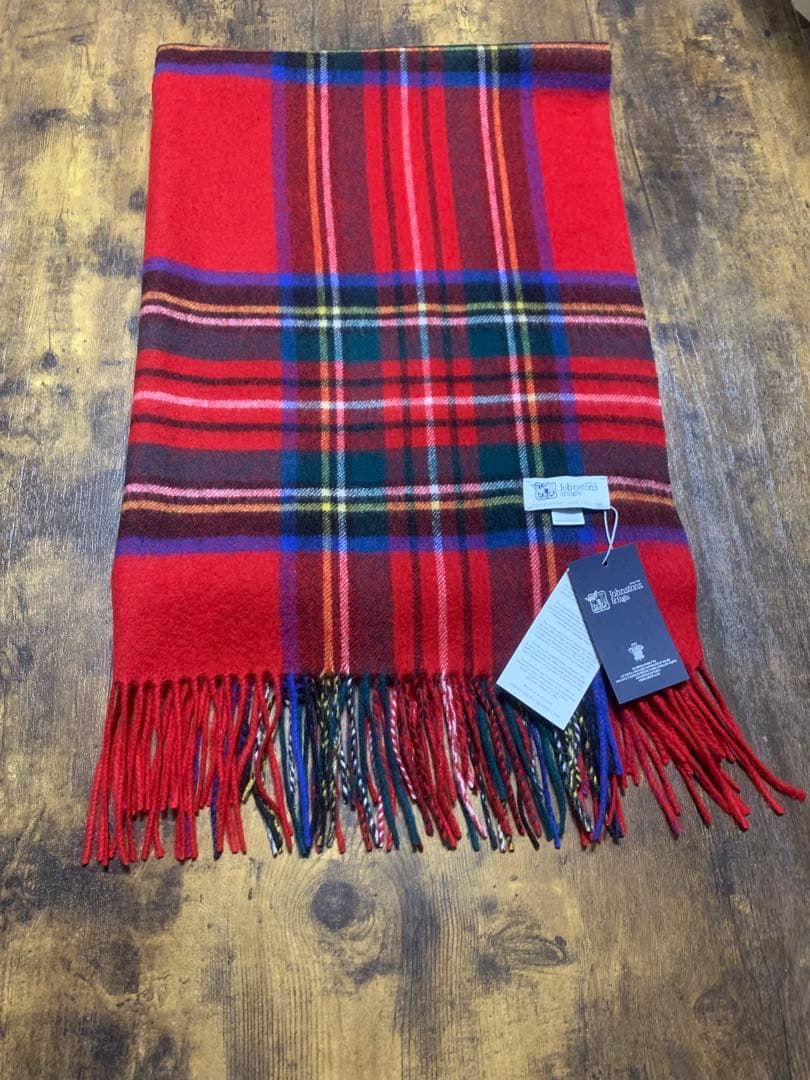 し*ま様 新品未使用ジョンストンズストール大判　カシミアレッドスチュワート