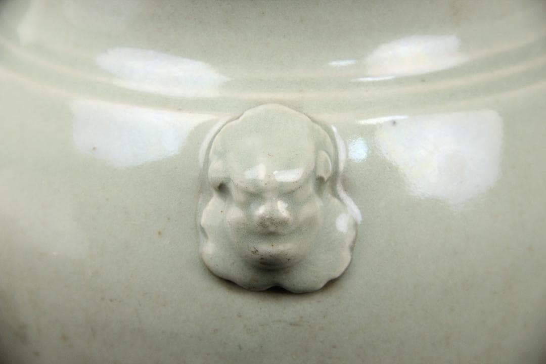 唐物　明～清　七官青磁　青瓷　耳付水指　茶道 　龍泉窯　FJ21-4