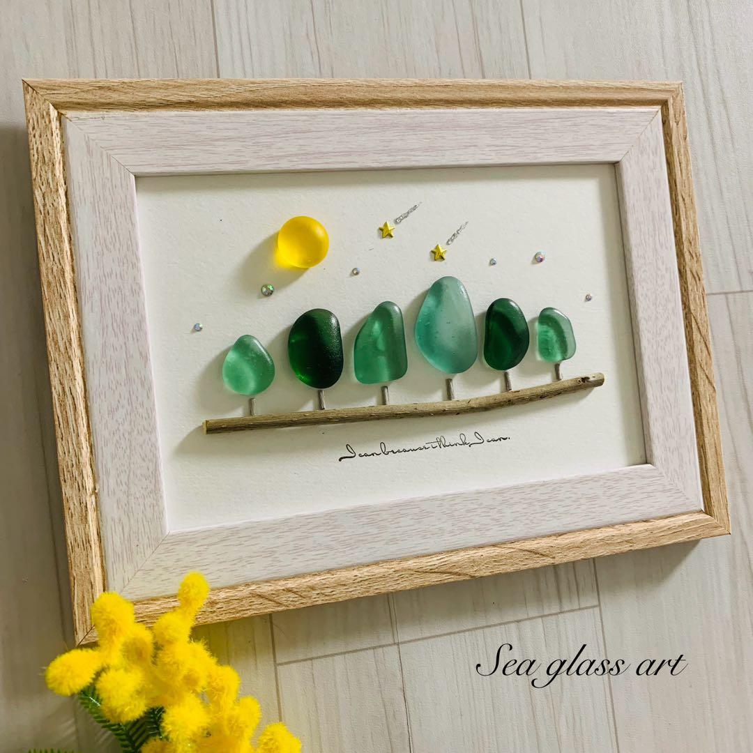 シーグラスアート 海の宝石 インテリア雑貨 壁掛け 置物 北欧 癒しの森アート