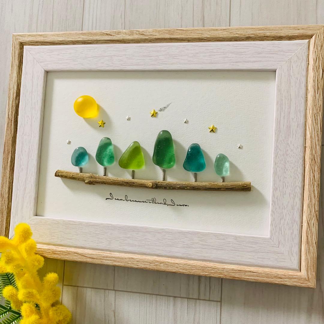 シーグラスアート 海の宝石 インテリア雑貨 壁掛け 置物 北欧 癒しの森アート