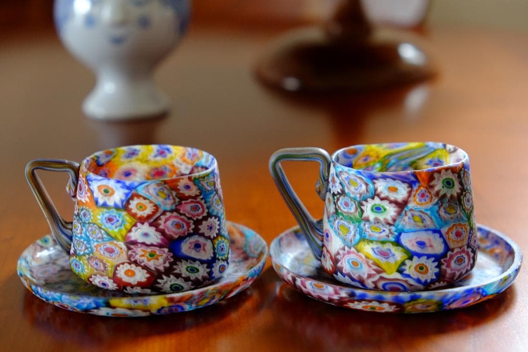 ベネチアンガラス アンティーク カップ＆ソーサー ガラス ムラノ 江波冨士子