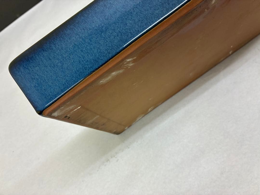 青い陶器製　水盤　花器　長方形