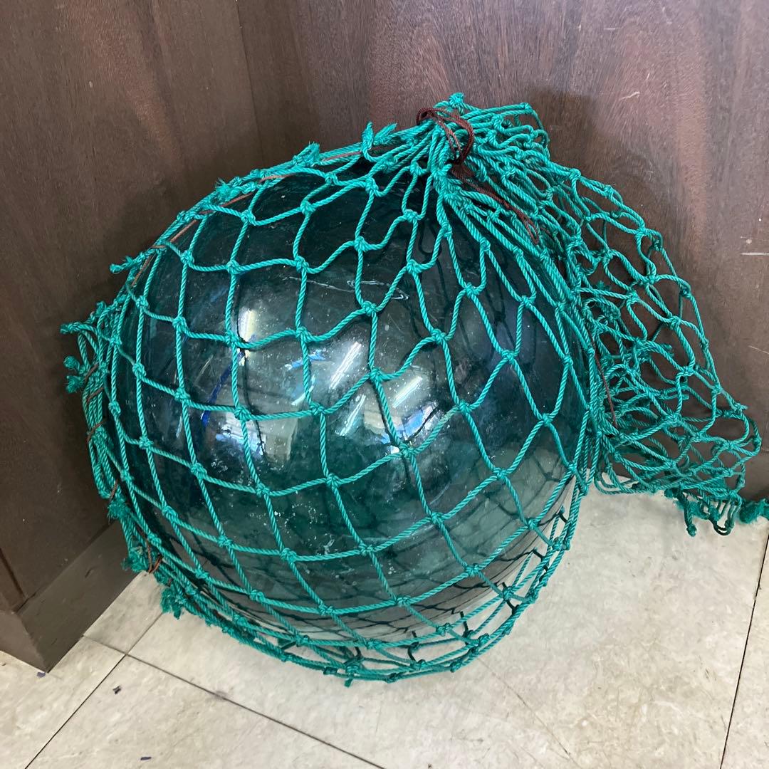 A-3 【大型】ガラス製 浮き玉 浮き球 漁具 網付き レトロ アンティーク