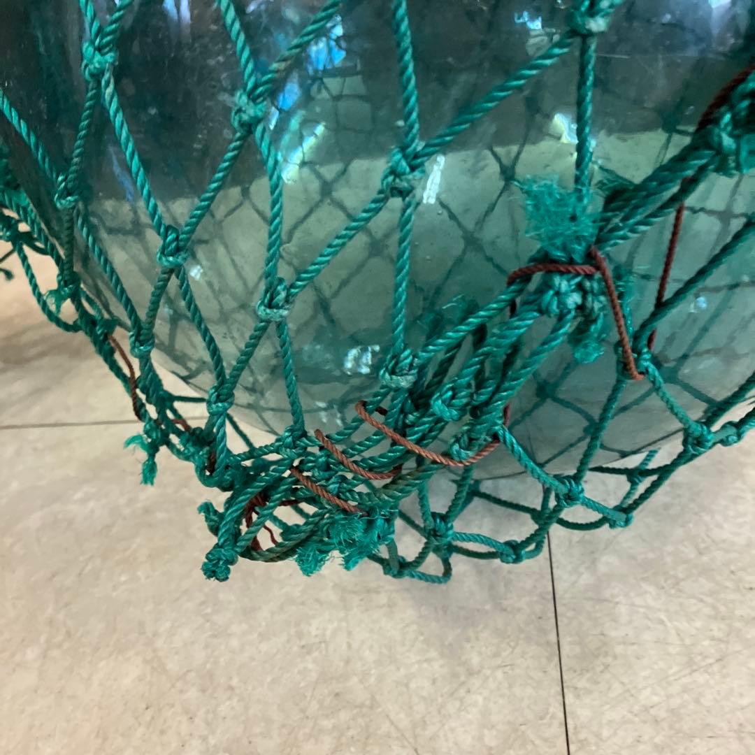 A-3 【大型】ガラス製 浮き玉 浮き球 漁具 網付き レトロ アンティーク