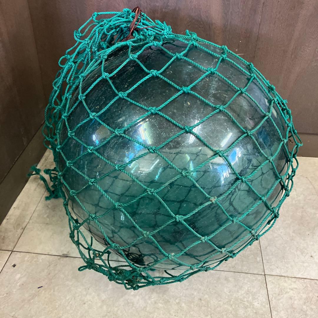 A-3 【大型】ガラス製 浮き玉 浮き球 漁具 網付き レトロ アンティーク