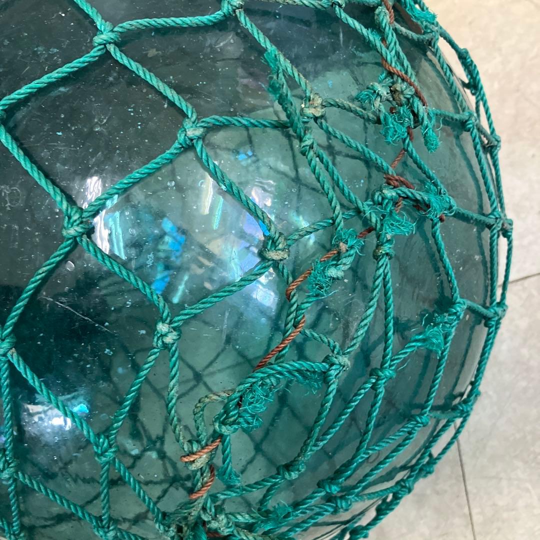 A-3 【大型】ガラス製 浮き玉 浮き球 漁具 網付き レトロ アンティーク