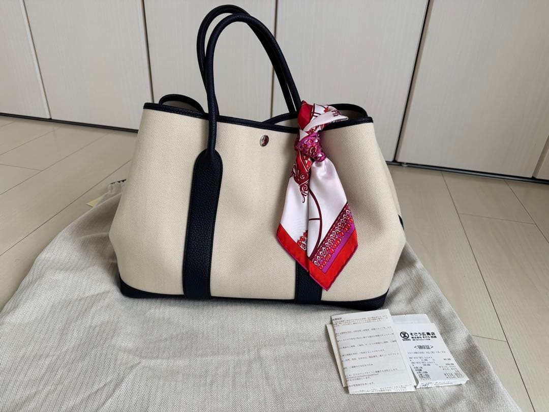 【美品】HERMES エルメス　PMトートバッグ　キャンバス　ネイビー