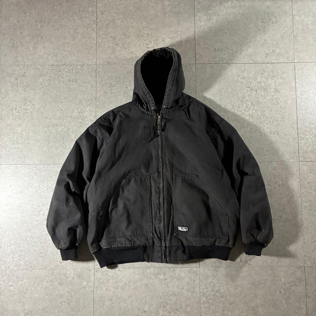 90s Walls中綿ダックアクティブジャケット黒フェードブラック短丈ストリート
