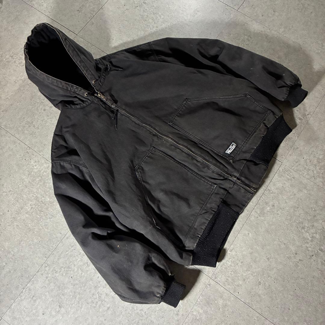 90s Walls中綿ダックアクティブジャケット黒フェードブラック短丈ストリート