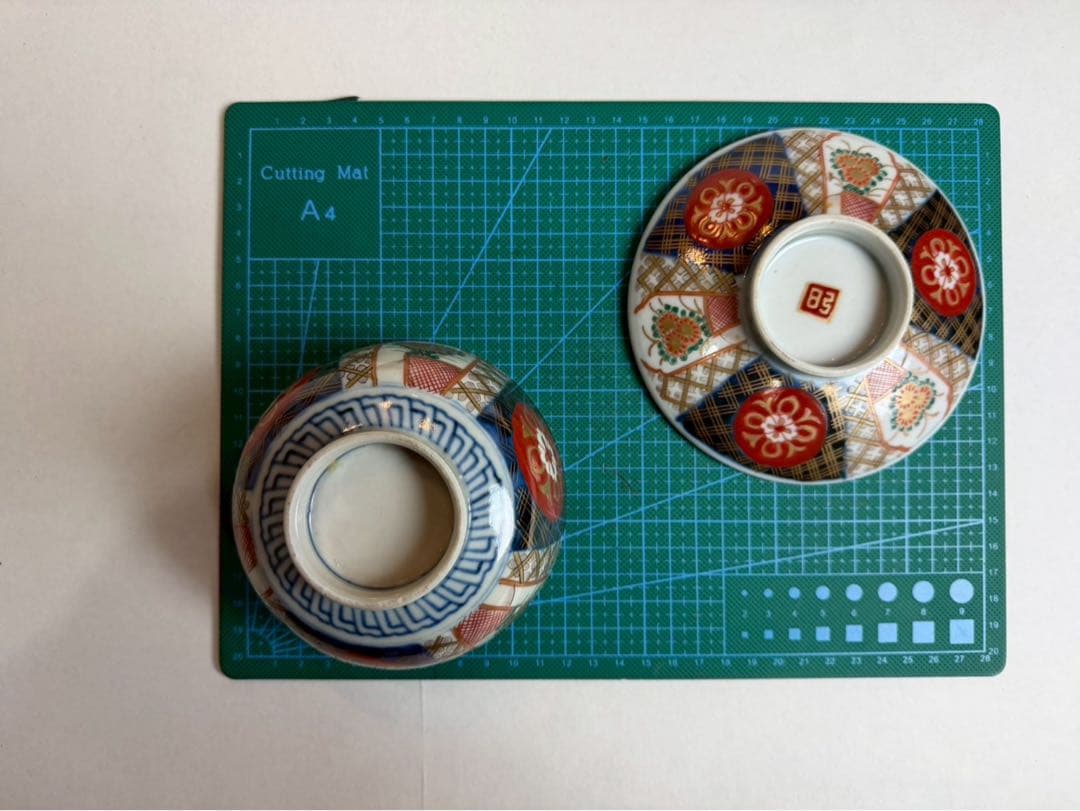 有田焼き　古伊万里　赤茶碗　蓋付き　色絵　5つ　NO.02