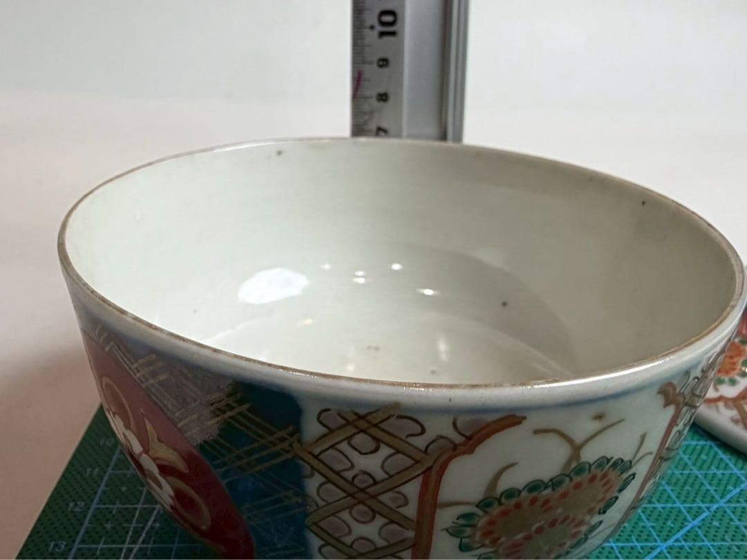 有田焼き　古伊万里　赤茶碗　蓋付き　色絵　5つ　NO.02