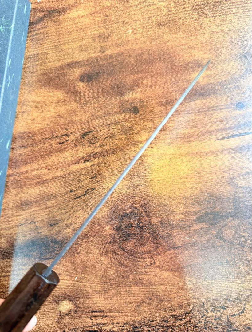 義弘作　三徳　包丁　黒打 ステンレス AUS-8A 山脇刃物　紫檀八角柄