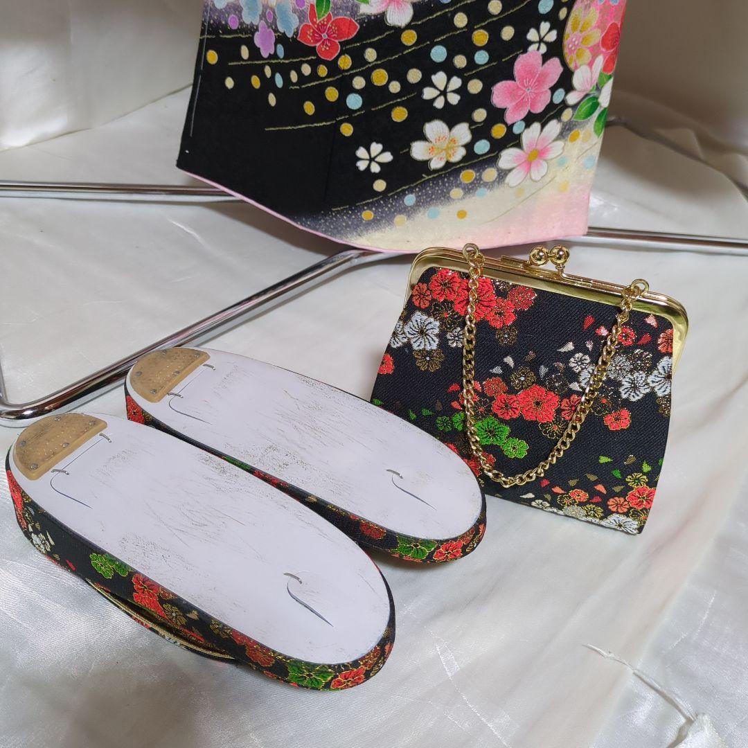 七五三７歳女の子 正絹躾付き着物と小物 フルセット　髪飾り付き