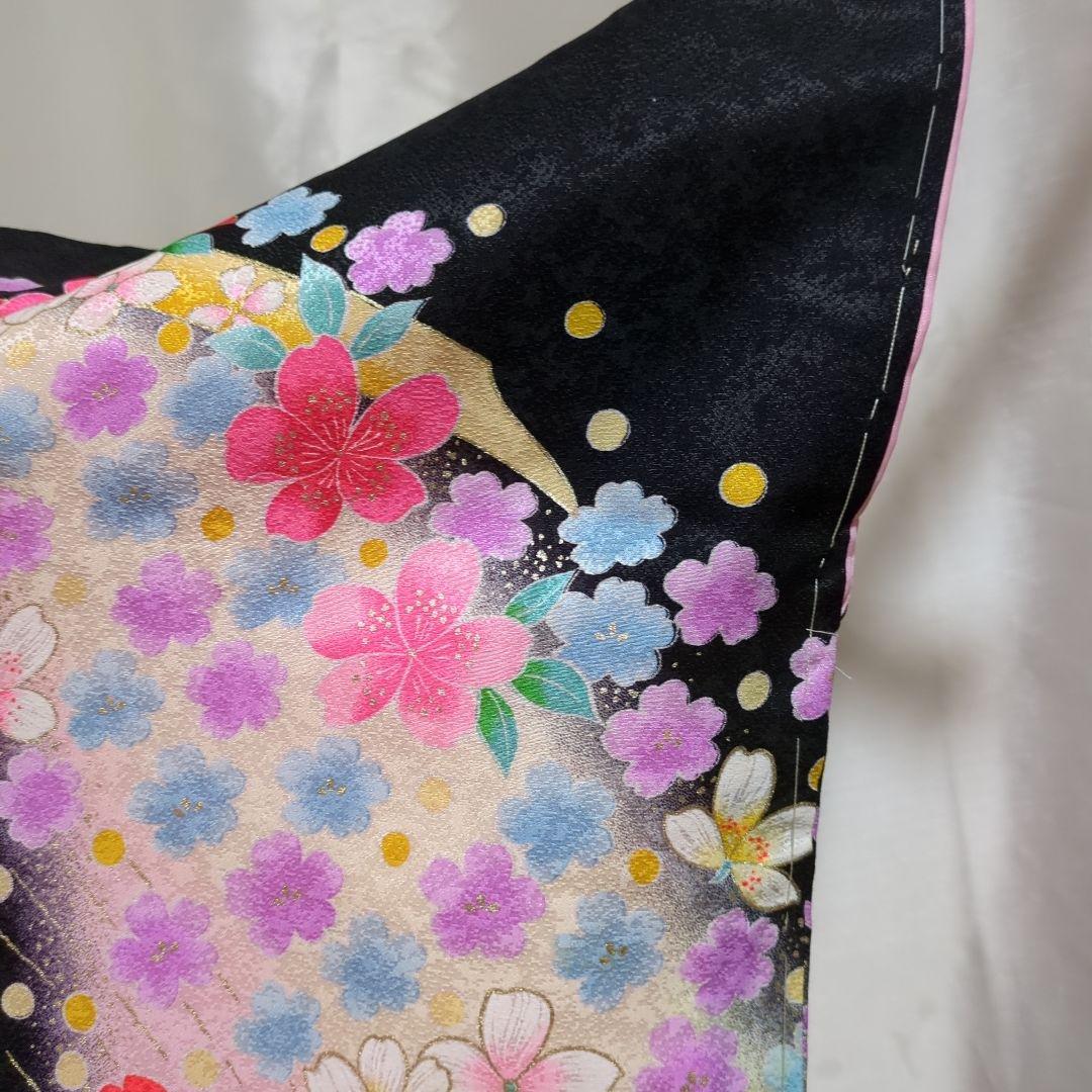 七五三７歳女の子 正絹躾付き着物と小物 フルセット　髪飾り付き