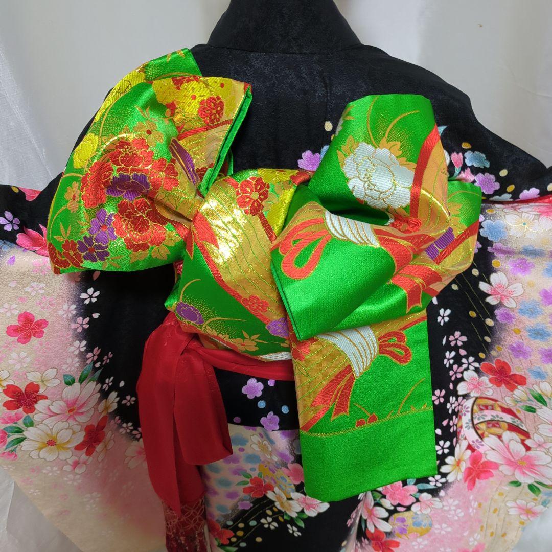 七五三７歳女の子 正絹躾付き着物と小物 フルセット　髪飾り付き