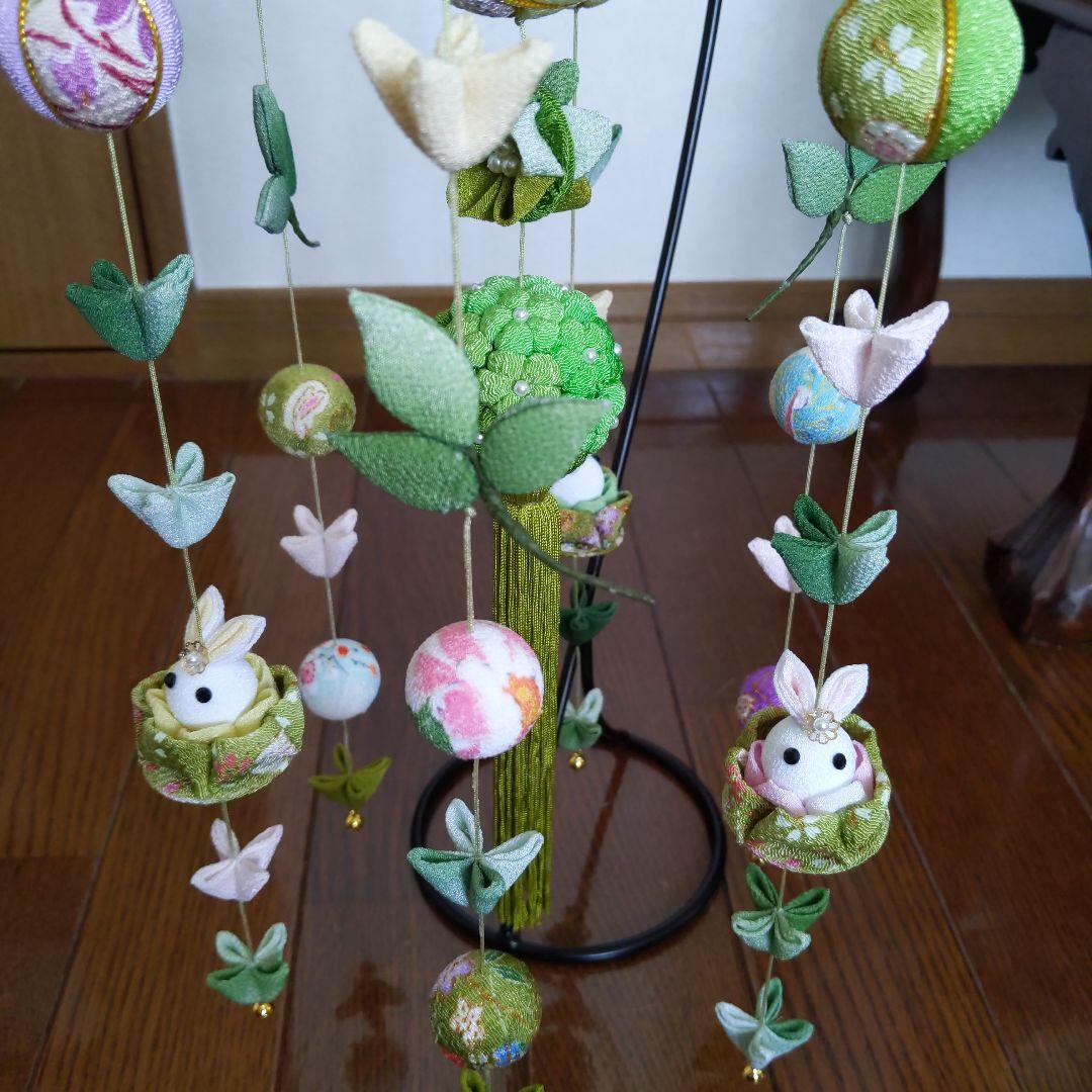 ちりめん細工　新緑の下げ飾り（傘飾り付き)　 あんゆか