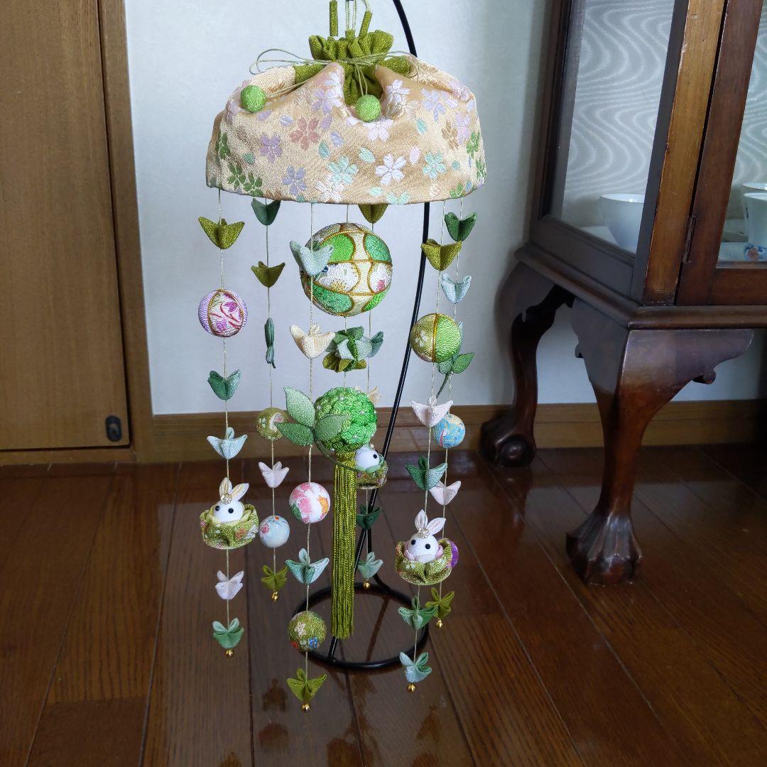 ちりめん細工　新緑の下げ飾り（傘飾り付き)　 あんゆか