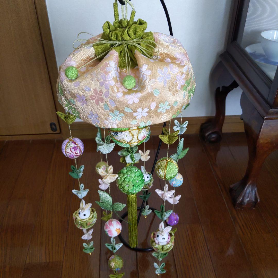 ちりめん細工　新緑の下げ飾り（傘飾り付き)　 あんゆか