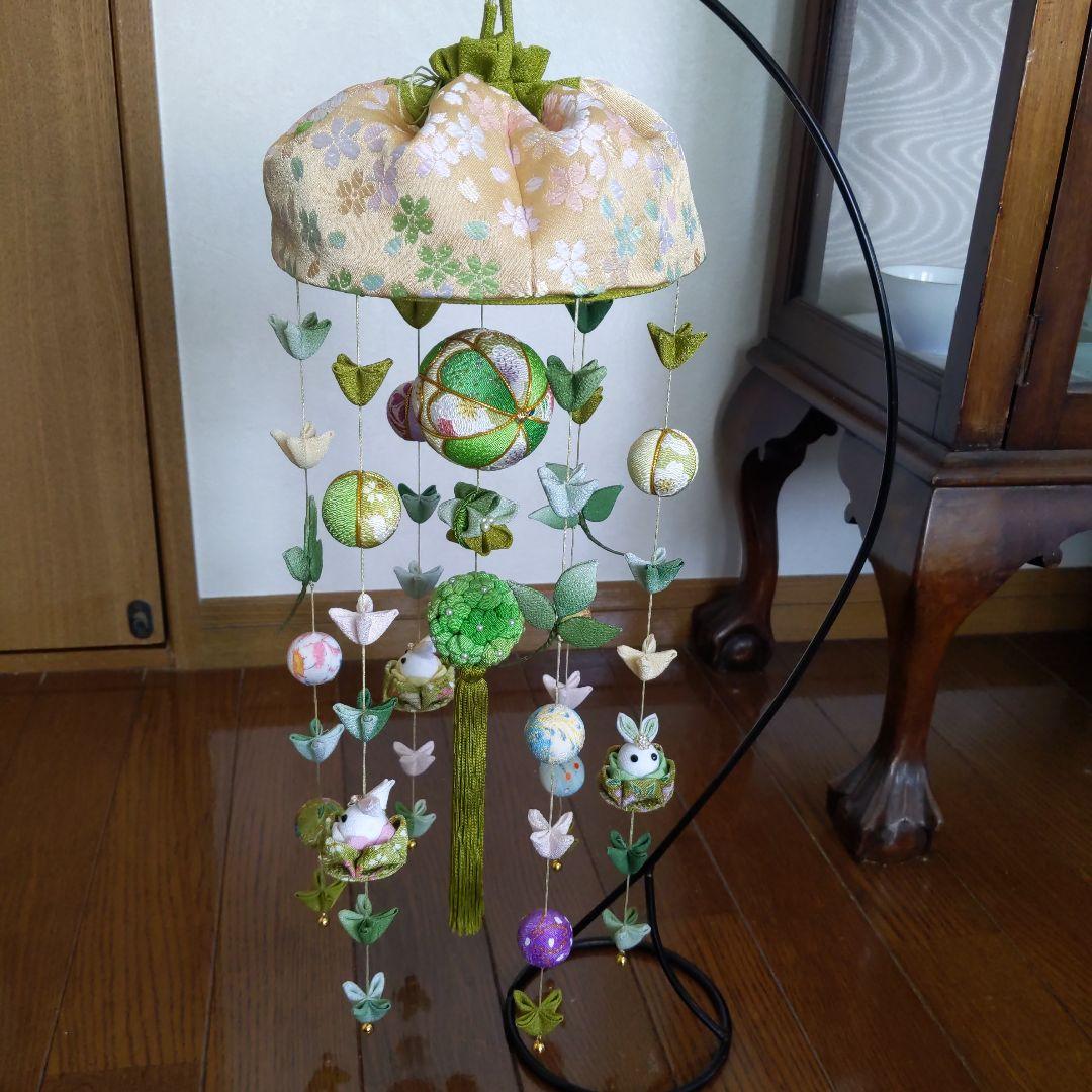 ちりめん細工　新緑の下げ飾り（傘飾り付き)　 あんゆか