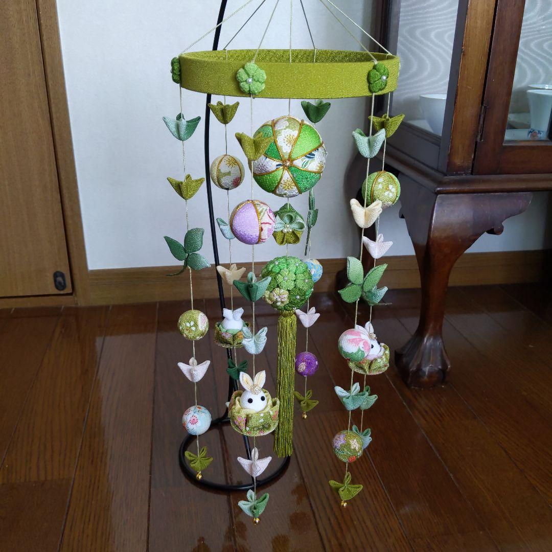 ちりめん細工　新緑の下げ飾り（傘飾り付き)　 あんゆか