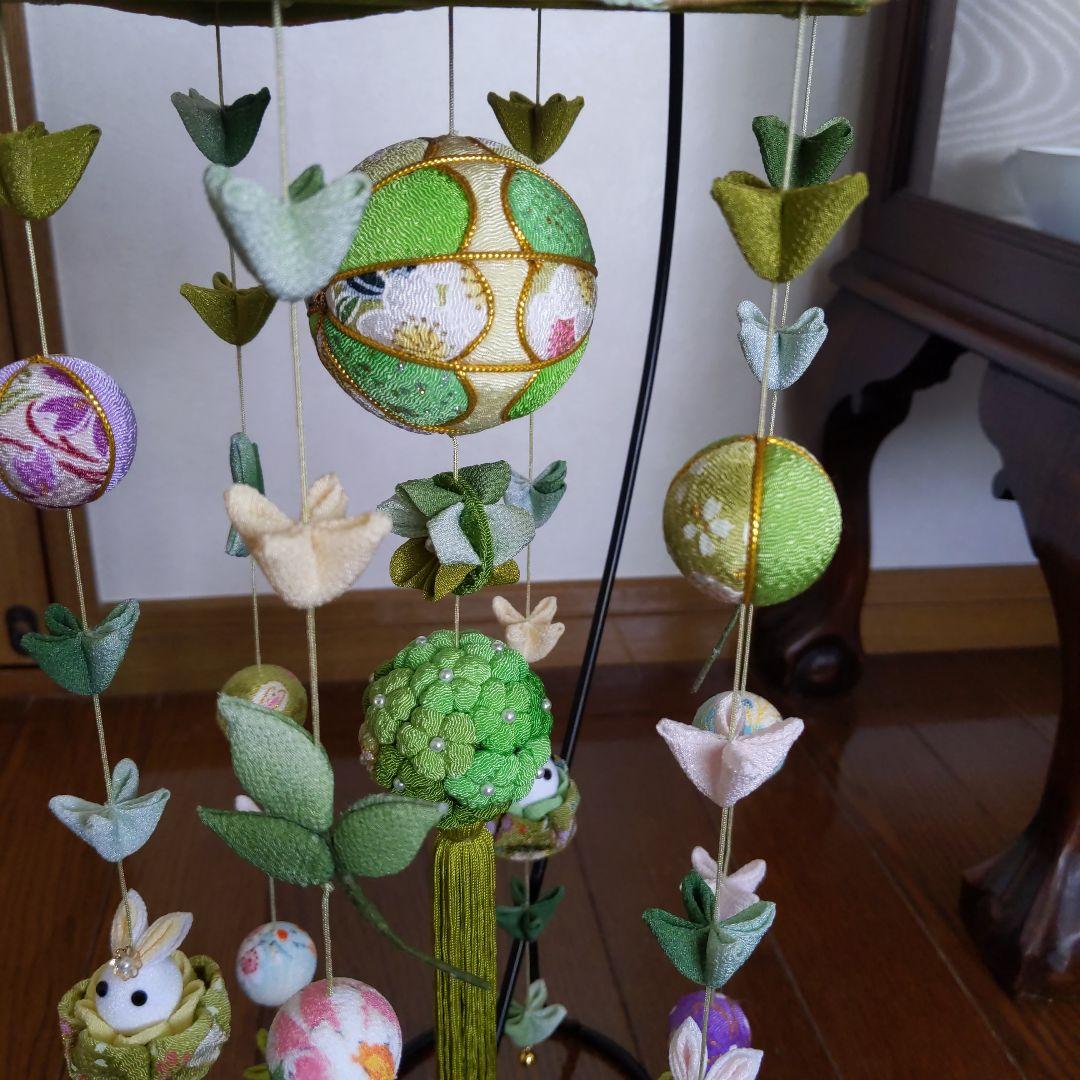 ちりめん細工　新緑の下げ飾り（傘飾り付き)　 あんゆか