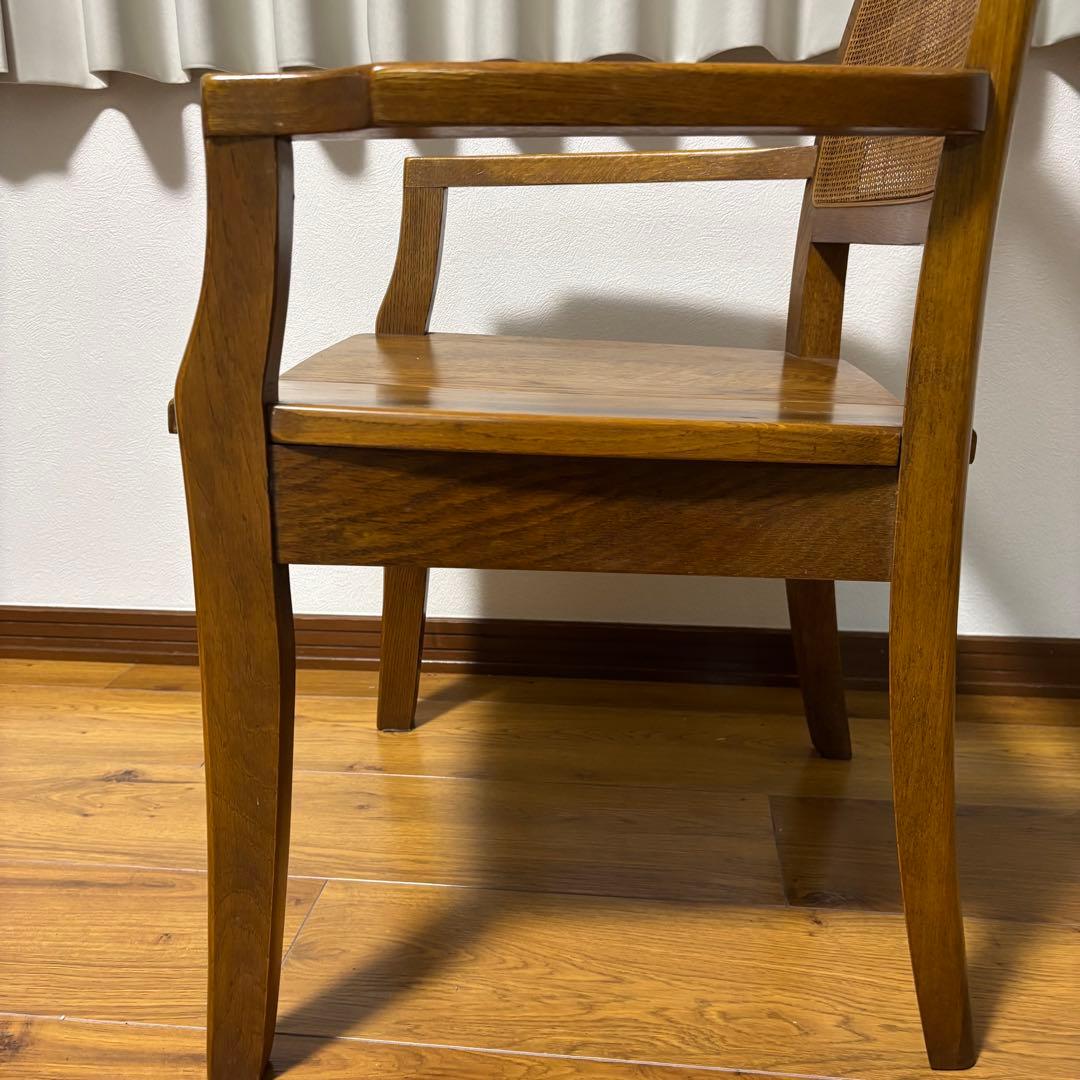 【希少品】浜本工芸　シングルチェア　ダイニングチェア　ラタン　肘掛けあり