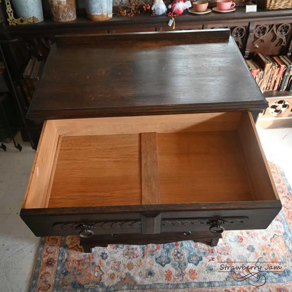 L3710-97 英国アンティーク オーク チェスト 5段 引き出し 収納 什器