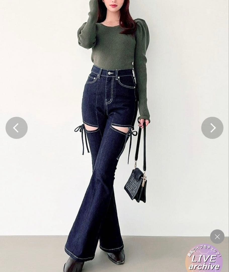 【新品】RESEXXYリゼクシーカットアウトリボンデニムパンツXSインディゴ