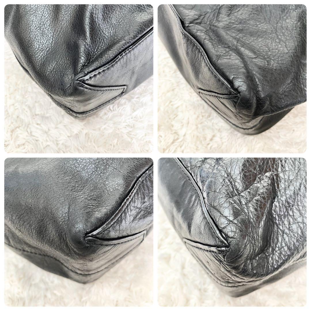 ヒューゴボス　メンズ　トートバッグ　シボ革　ブラック　肩掛け　A4収納可