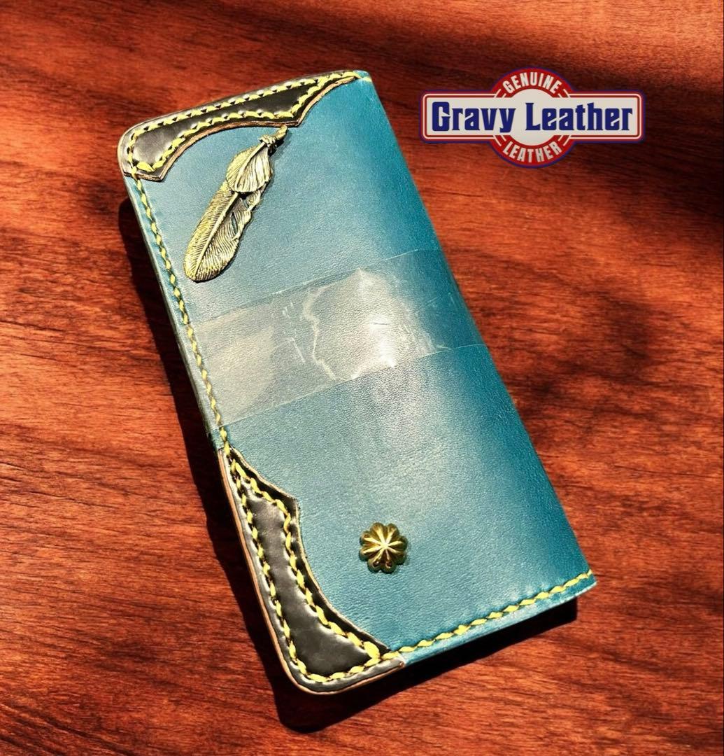 Gravy Leather 長財布 新喜皮革コードバン 真鍮フェザー ウォレット