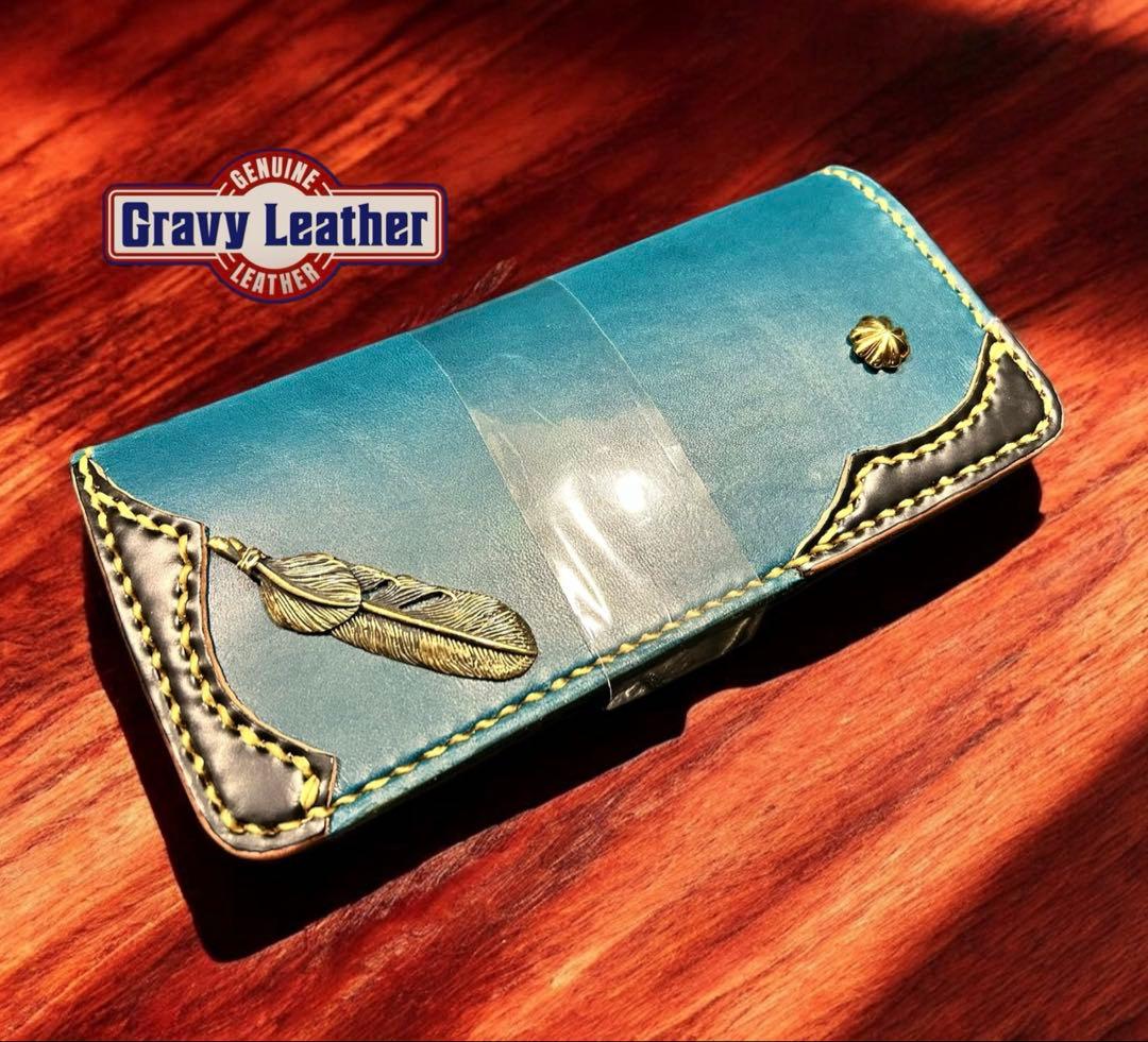 Gravy Leather 長財布 新喜皮革コードバン 真鍮フェザー ウォレット