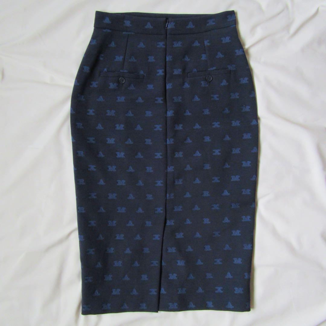 美品 Max Mara ネイビー 幾何学模様ロゴ ペンシルスカート