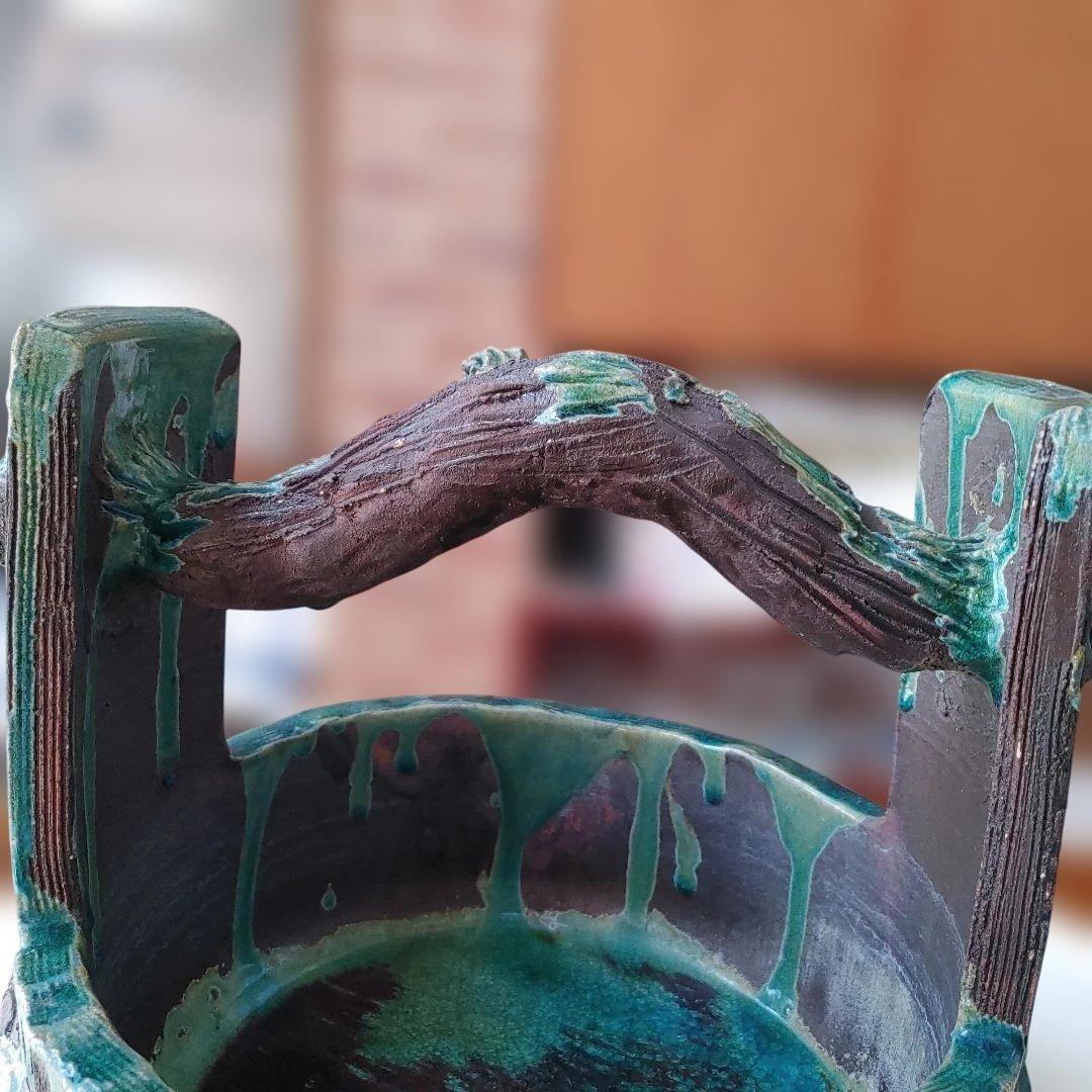 花器　置物　装飾品　手桶デザイン昭和ヴィンテージ　骨董品　益子焼