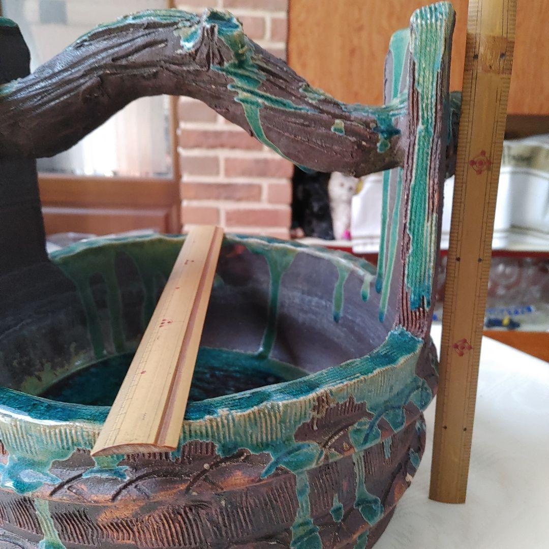 花器　置物　装飾品　手桶デザイン昭和ヴィンテージ　骨董品　益子焼