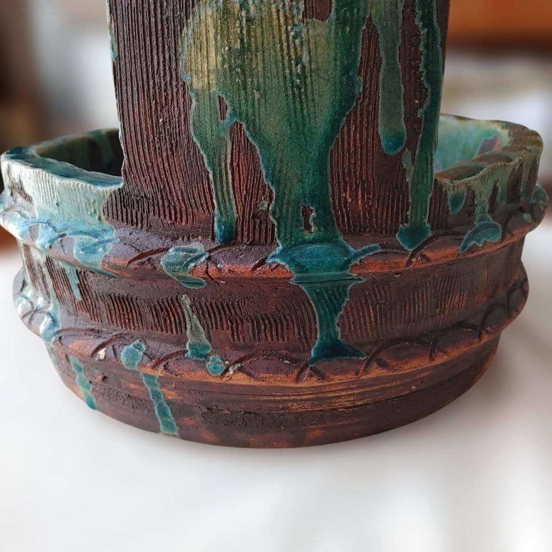 花器　置物　装飾品　手桶デザイン昭和ヴィンテージ　骨董品　益子焼