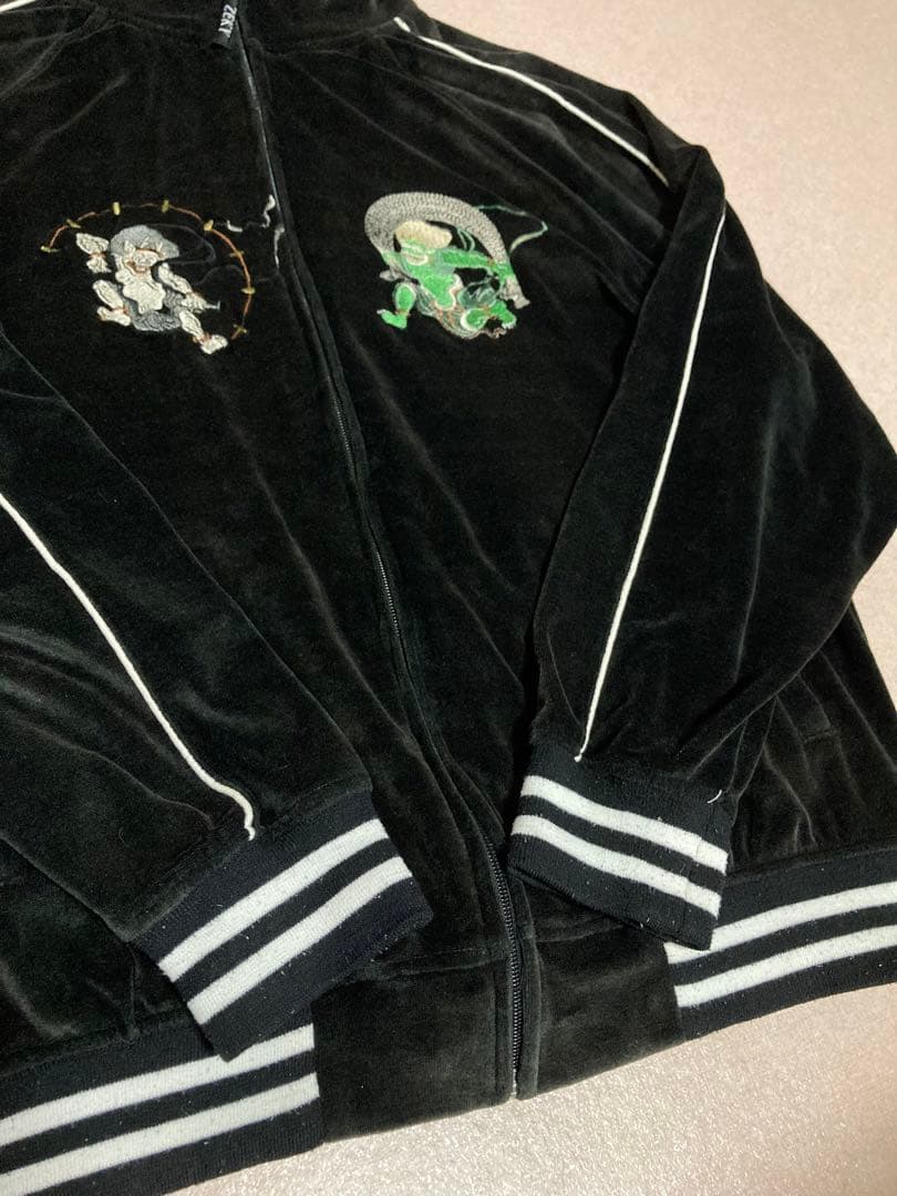 希少 一点物 是空 ZEKY 別珍 ベロア スカジャン 風神雷神 ライン 刺繍