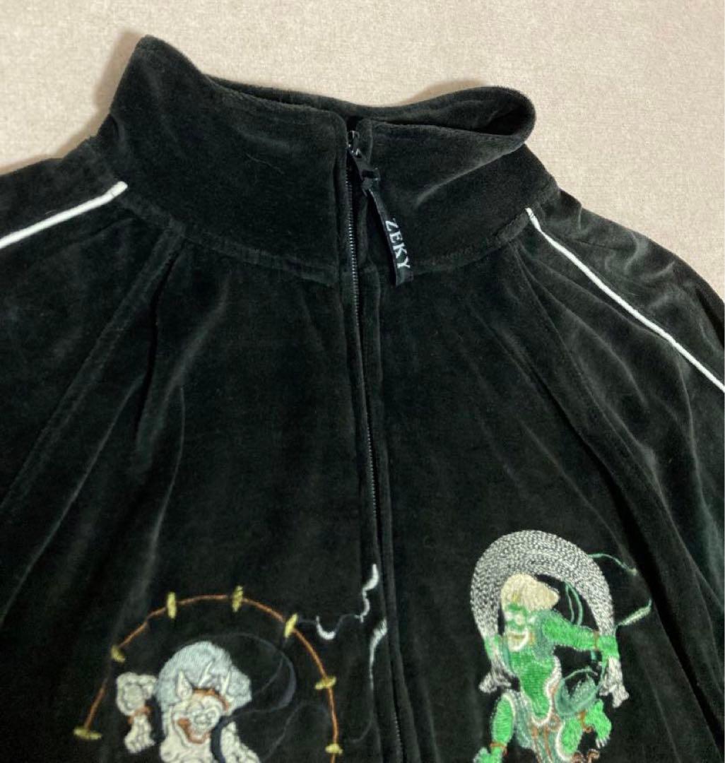 希少 一点物 是空 ZEKY 別珍 ベロア スカジャン 風神雷神 ライン 刺繍