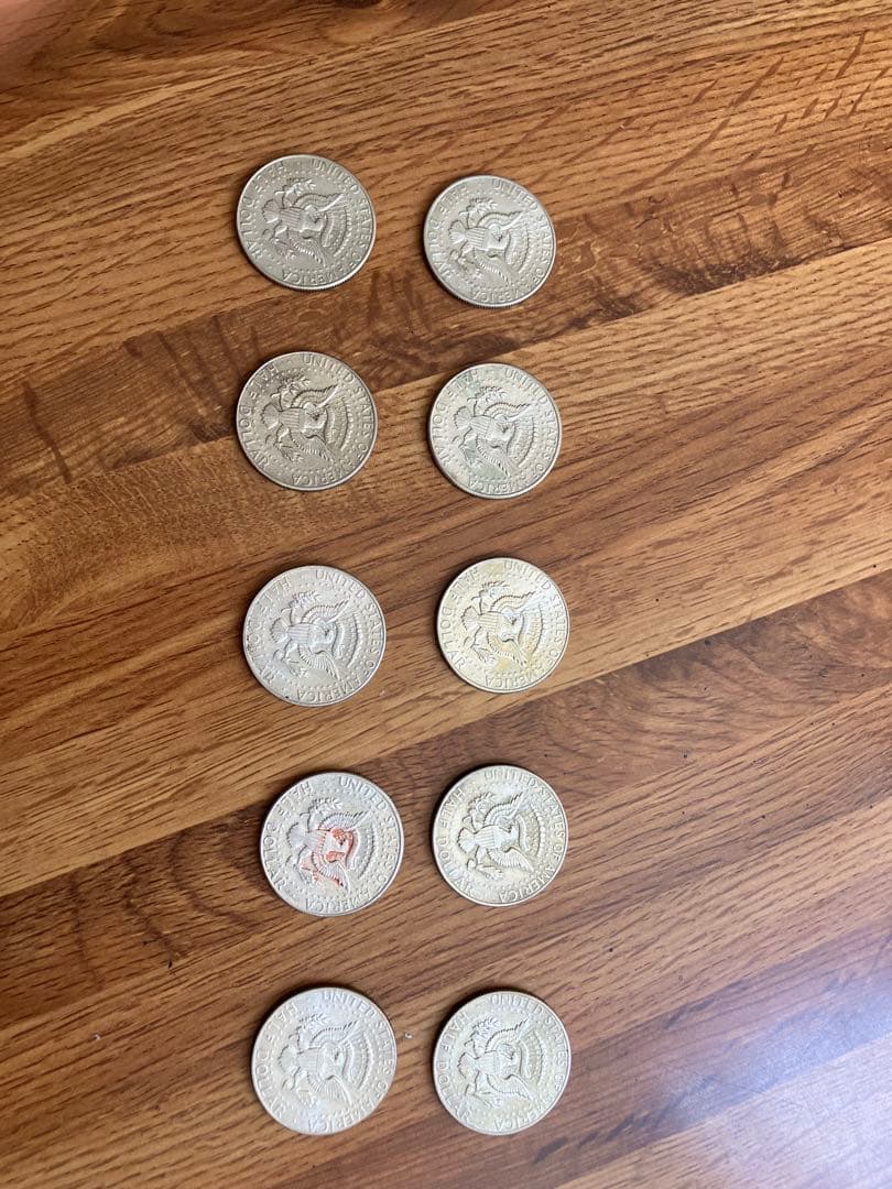 ケネディハーフダラー銀貨、1965年、66年、67年、68年、69年各2枚